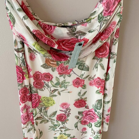 Anthropologie AFRM Off-The-Shoulder Maxi Dress Pink Roses Body-Con XXS Petite - Picture 6 of 10